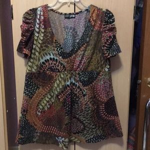 Brown/multicolored empire waist top